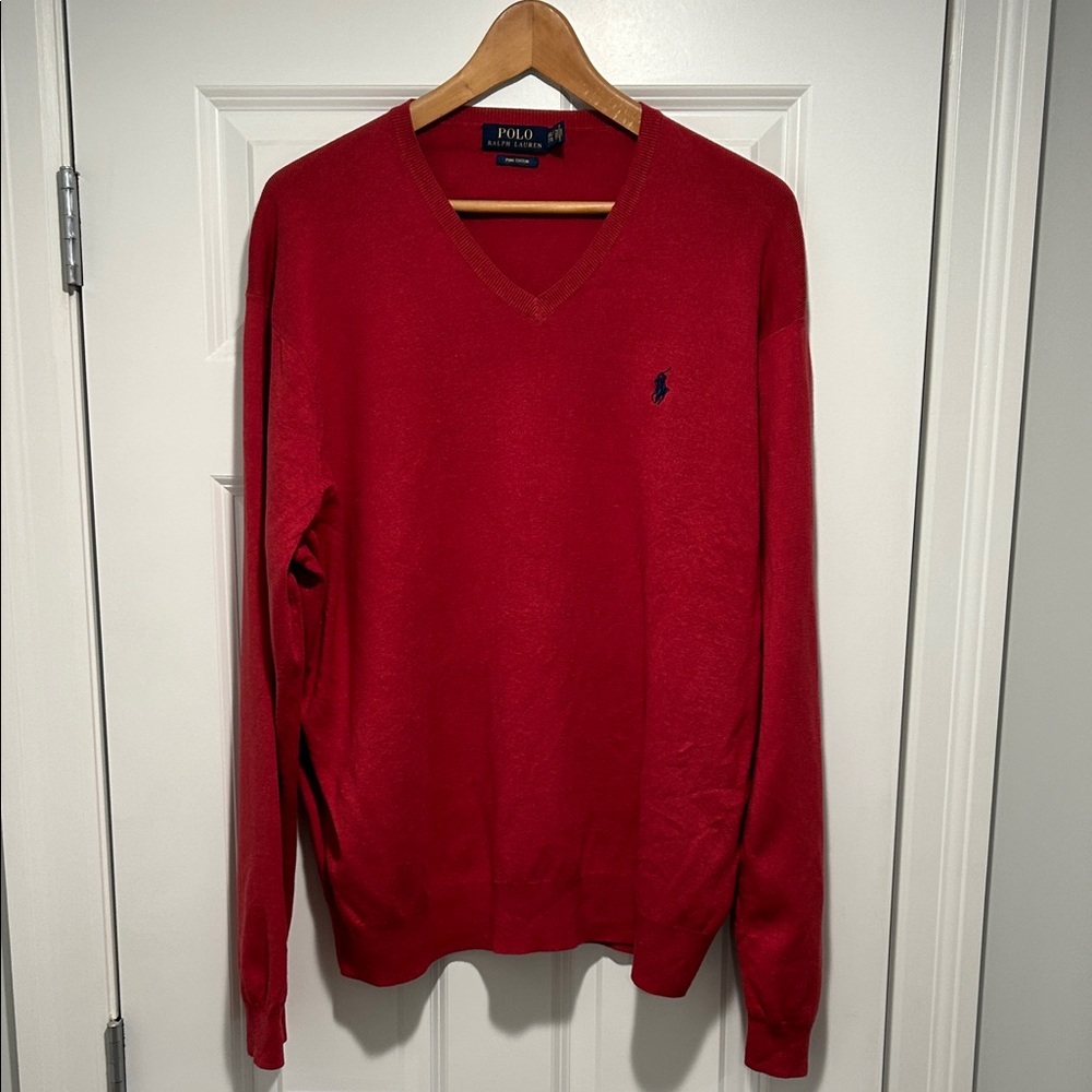 Polo by Ralph Lauren Red V-Neck Sweater with Navy Pony